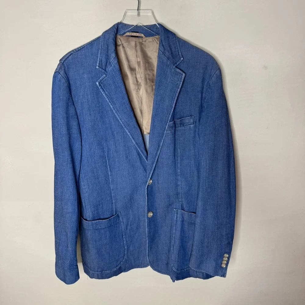 Paul Frederick Sport Coat Mens 38R Blue denim Blazer Two-Button Regular Fit